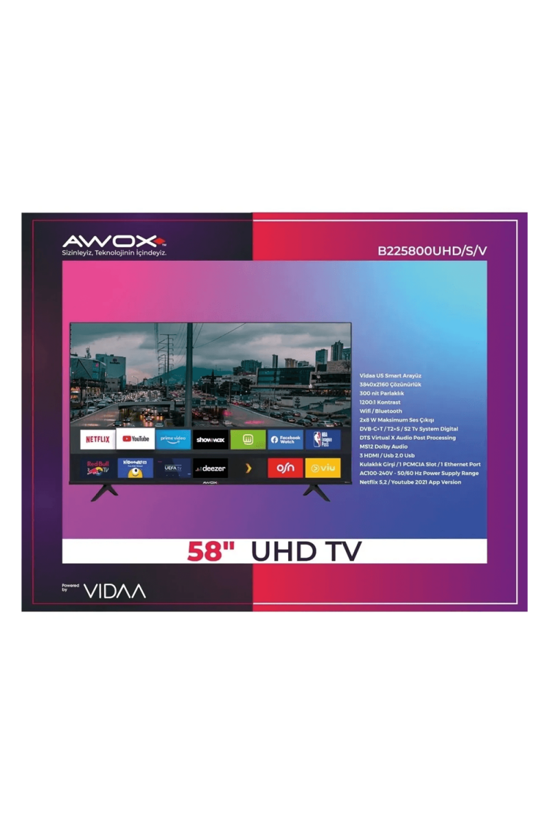 AWOX B225800UHD 58“ 147 Ekran Uydu Alıcılı TV AWOX B225800UHD 58“ 147 Ekran Uydu Alıcılı TV